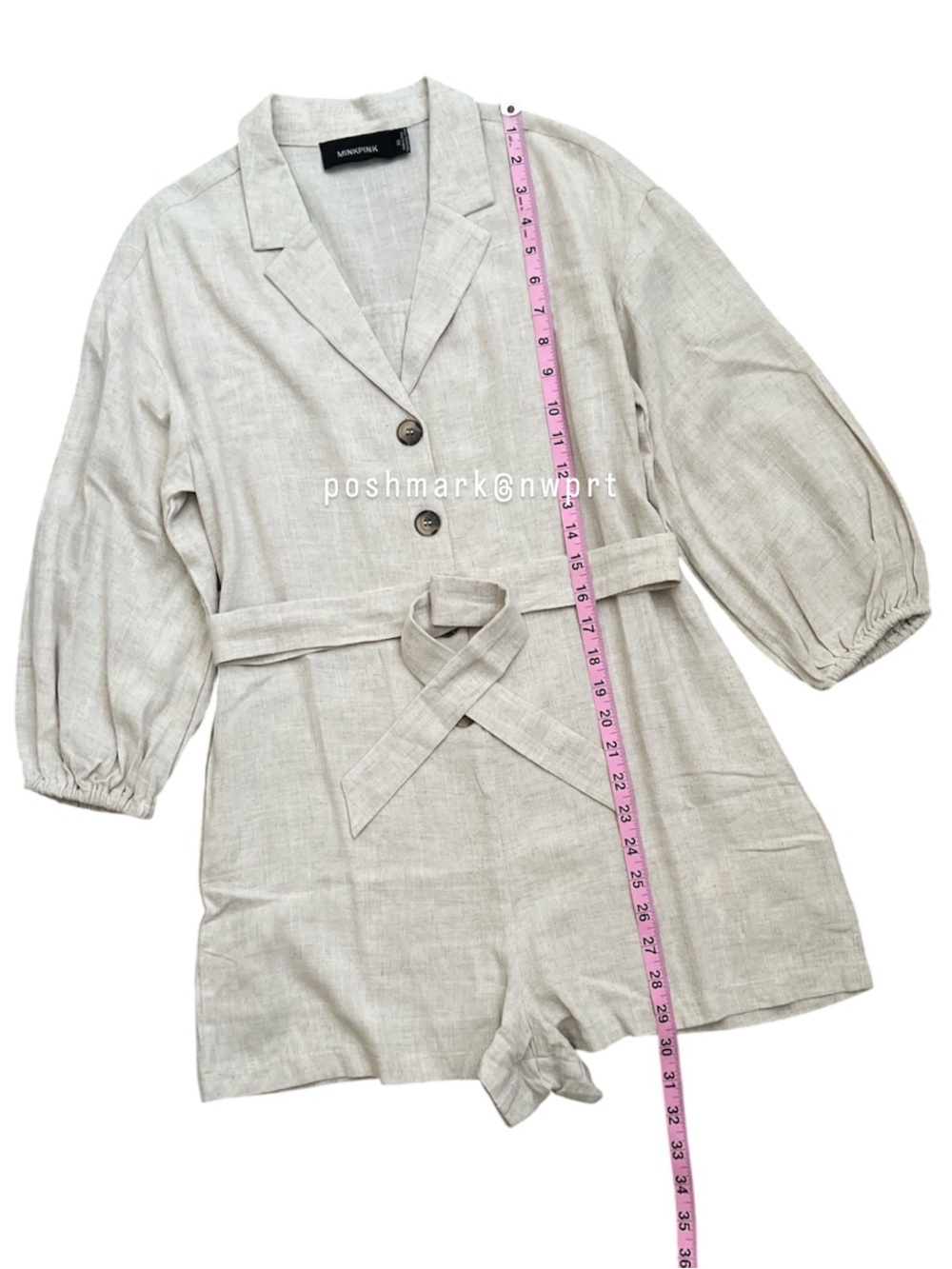 MINKPINK Alyssa Playsuit Linen Belted Romper Shorts Beige Khaki XS 0 2 Revolve - Picture 7 of 11